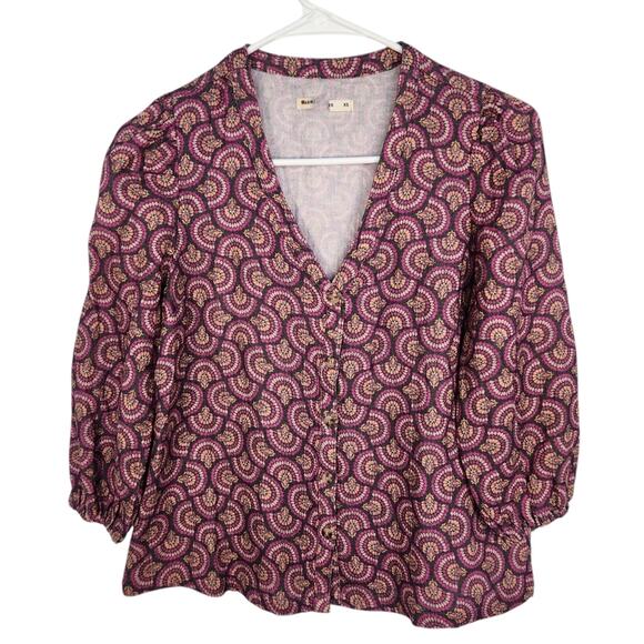 MARINE LAYER Colette Double Cloth Blouse Top Fan Block XS Cottagecore Farmhouse - Picture 1 of 8
